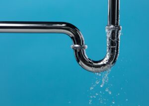 Leaking,Water,From,Chromium,Stainless,Steel,Pipe,Under,Sink.,Drain